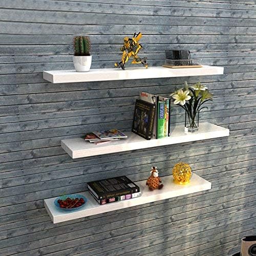 aimu Set of 3 Floating Wall Shelves Home Storage Shelves CD DVD Toys Display Wall Shelf,W40cm x D12cm x H1.5cm (White)