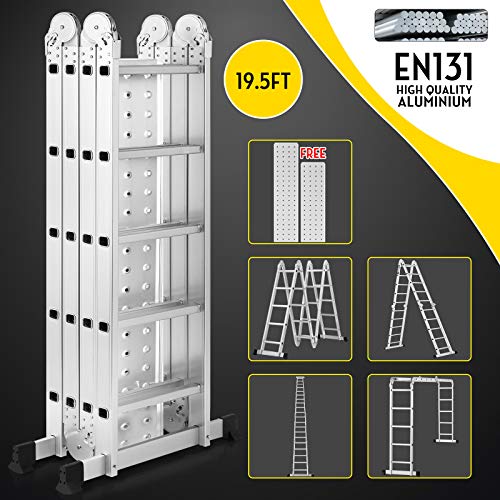 19.5ft Ex-Large Heavy Duty Gaint Aluminum Multi Purpose Folding Ladder Scaffold Ladders with 2 Free Platform Plates- 330Lbs - Thumbnail 5