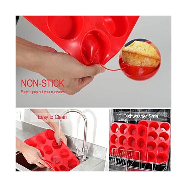 SUPER KITCHEN Set of 2 Large Muffin Tray 12 Cup Silicone Muffin Pan, Non-Stick Muffin Cupcake Tin, Baking Mould for…