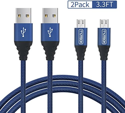 Micro USB Cable,TYJTECH 2-Pack 3.3FT/1M High Speed Sync Micro Cable Tangle Most Durable Cable for Android Charger Cord for Samsung Galaxy S7 Edge/S6/S4,Note 5/4/3,HTC,Tablet (Blue)