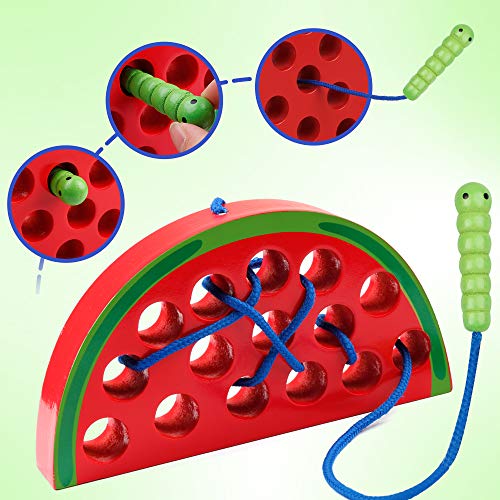 Coogam Wooden Lacing Watermelon Threading Toys Wood Block Puzzle Travel Game Early Learning Fine Mot - //coolthings.us