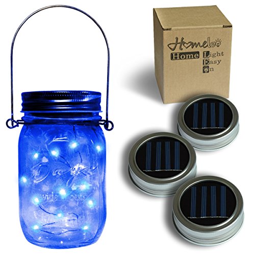 Homeleo 3 Pack Solar Mason Jar Blue String Light Lid Insert, Mason Jar Lantern LED Fairy Pendant Light(Jars Hangers NOT Included)