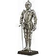 13 Inch Medieval Armored Knight with Sword Figurine, Silver Color