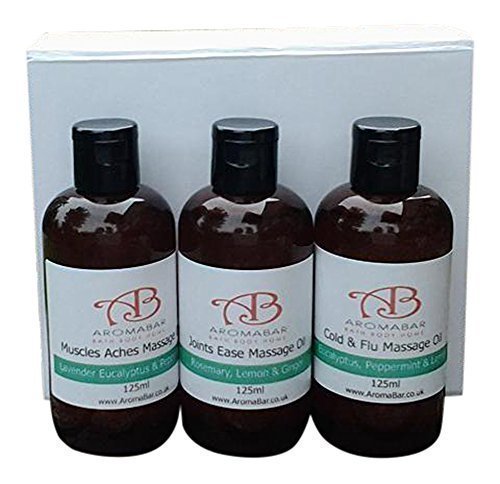 Aromatherapy Winter Therapy Massage Oil Gift Set (3 x 125ml) Cold & Flu, Muscles Aches & Pains and Joints Ease
