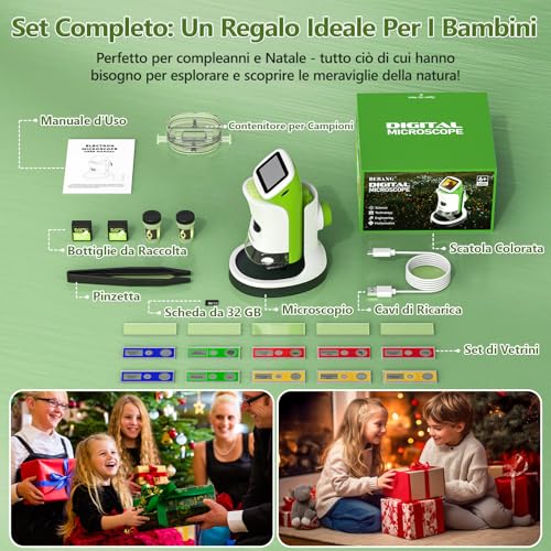 Children's Microscope 6-12 Years Digital Portable with Stand and 4K 2 Inch Screen, 1000 x Scientific Kit Christmas and Birthday Gift for Boys and Girls