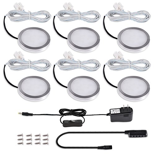 LED Puck Lights, LEDGLE Under Cabinet Lighting 12W, Warm White 3000K Closet Light, Kitchen Lighting, 6PCS