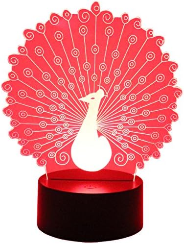 Hguangs 3D Lamp Peacock Shape Night Lamp 3D Optical Illusion Night light Desk Table Light 7 Colors Changing Touch Control Gift for Christmas Birthday Valentine's Day Kids Children Girl and Boy