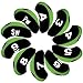 Andux Number Print Golf Iron Club Head Covers with Transparent Window 10pcs/Set Black/Lime Green
