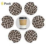 6 Pack Leopard Print Car Coasters, Neoprene Absorbent Cup Coaster for Cup Holder, Rubber Car Cup Pad Mat Absorb Condensation Car Coaster Accessories for Car Living Room Kitchen and Office