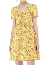 Allegra K Vestido corto de verano con volantes y cuello en V para mujer