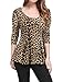 Allegra K Women's Animal Print Long Sleeve Ruffle Hem Scoop Neck Casual Peplum Top Medium Brown-Leopard
