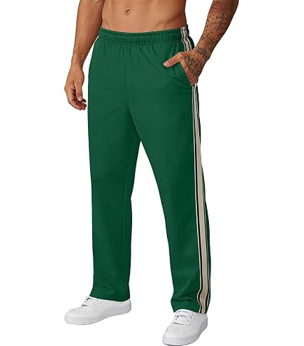 PETCDIM Striped Track Pants for Men Loose Fit Open Bottom Straight