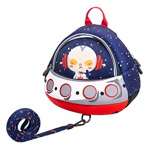 JiePai Toddler Kids Backpack with Safety Harness Leash,Waterproof 3D Cartoon Boys/Girls Backpack Lightweight Cute Animal Backpack for Travel/Nursery/Kindergarten/Preschool,Age 2-6 (UFO-Blue)