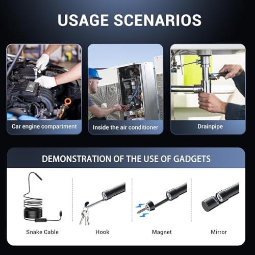 Cámara endoscópica, boroscopio HD de 1920P con 8 luces LED ajustables, cámara de inspección con cable de serpiente semirrígido de 16,5 pies a prueba de agua IP67 para iPhone, iPad y teléfonos Android