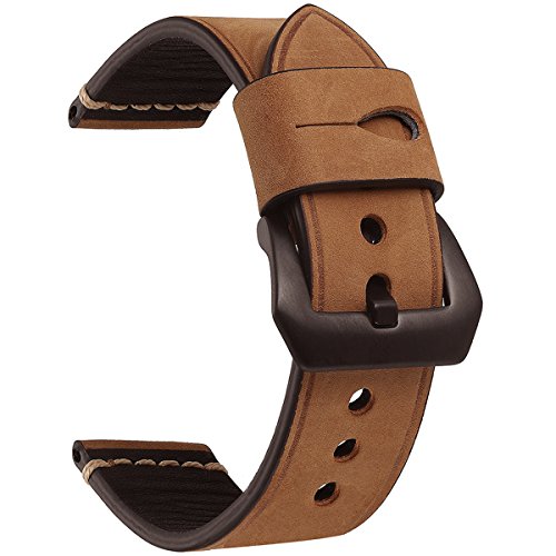 EACHE 20mm Genuine Leather Watch Band Tan Crazy Horse Leather Wrist Straps