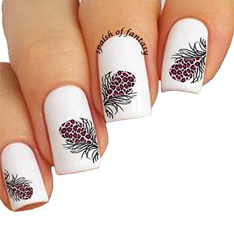 Water Tattoo Nail Art Stickers Feather Mania /III/, Pack of 10  Beautiful Feathers for Bright Manicure