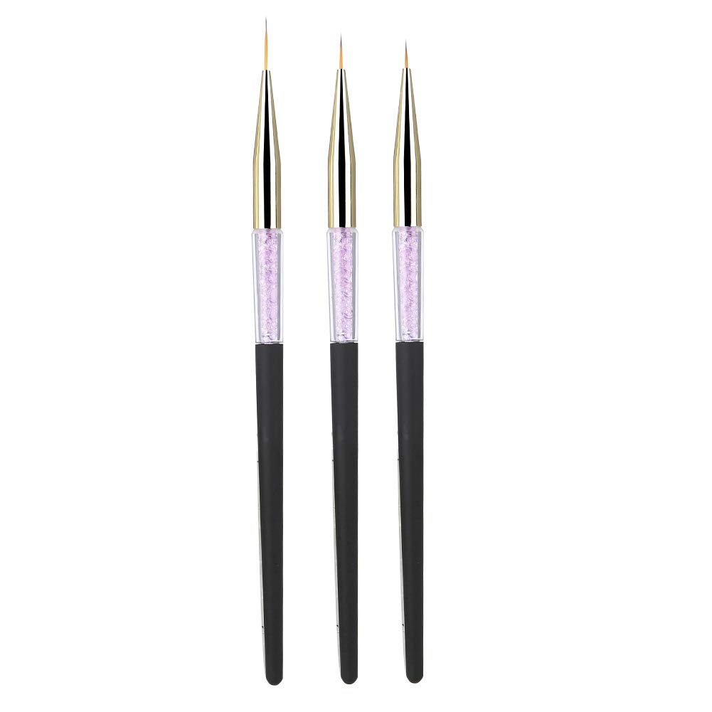 Sonew 3pcs Nail Art Dotting Liner Brush, UV Gel Painting Pen Drawing Tool Set Rhinestone Handle, UV Gel Dotting Painting Drawing Polish Manicure Tools(Black)