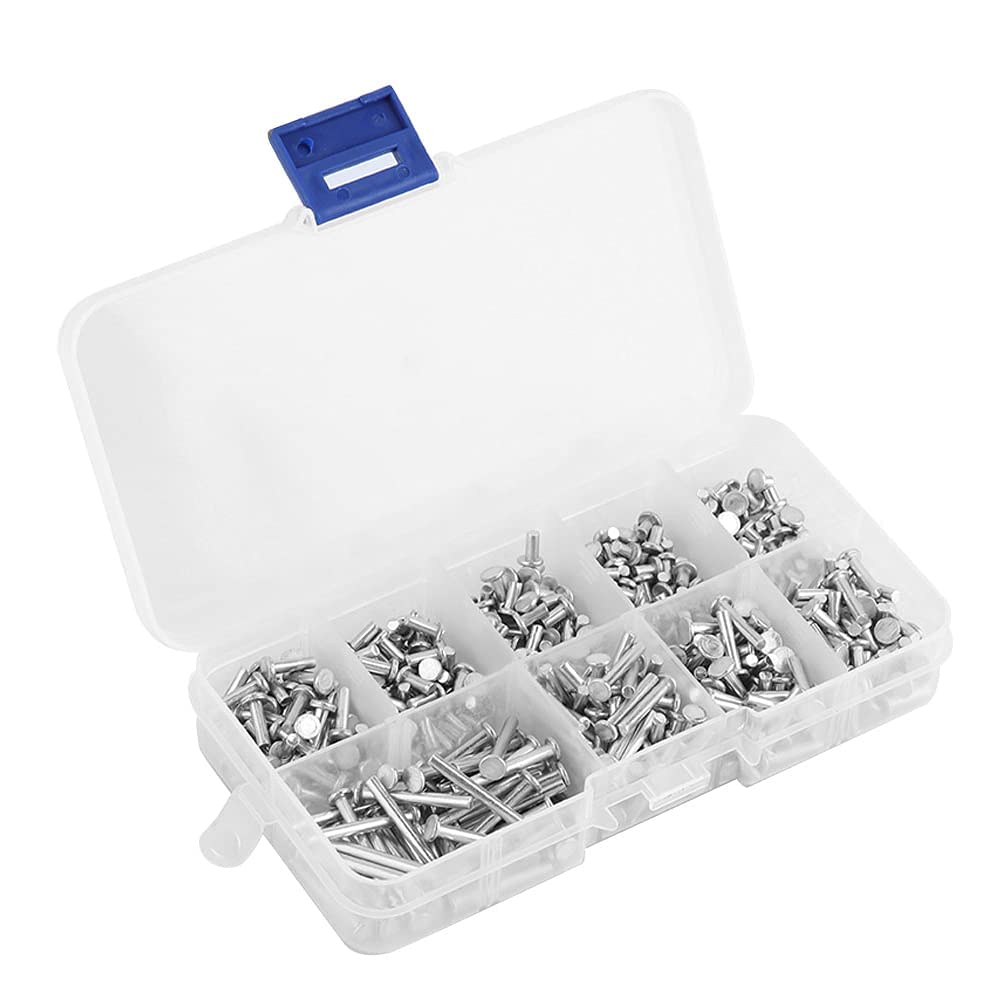 450Pcs M2.5 Solid Rivets Aluminum Flat Head Solid Rivet Small Rivets Single Cap Set 3MM-20MM Length