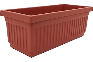 The HC Companies 30 Inch Venetian Rectangular Window Planter Box - Lightweight Plastic Indoor Outdoor Plant Pot with Drainage for Windowsill, Herbs, Flowers, Clay
