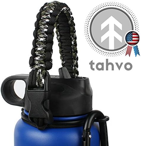 Hydro Flask Handle - Paracord Bottle Carrier w/ HIGH-STRENGTH D Buckle CARABINER and Safety Ring (Night)