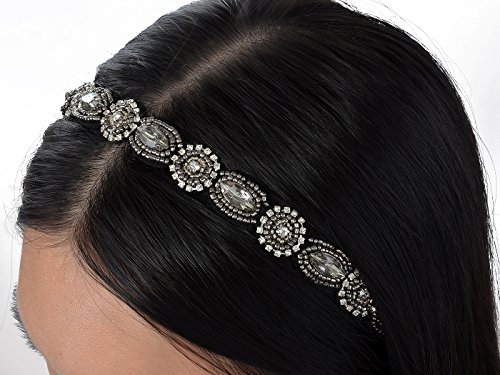 Alilang Womens Grey Elastic Flapper Rhinesetone Metallic Beaded Hair Piece Headband