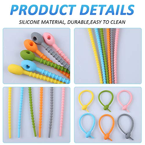 Silicone Ties, Reusable Rubber Ties 30 Pack Multi Use Twist Ties for Kitchen Food Grade Bread Tie Colorful Cable Ties - Thumbnail 2