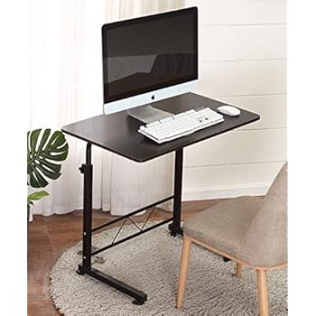 Akway Mobile Laptop Desk Cart 31.5 x 19.6 inches Height Adjustable Rolling Cart Laptop Desk Stand Bed Table for Eating and Laptops, Black