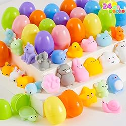 JOYIN 24 PCS Easter Eggs with Animal Mochi Squishy