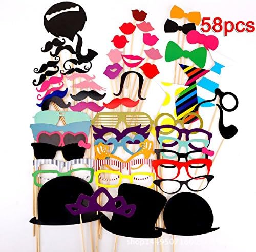 58 Pieces Photo Booth Props DIY Kit Dress-up Accessories for Wedding Party Reunions Birthdays (A)