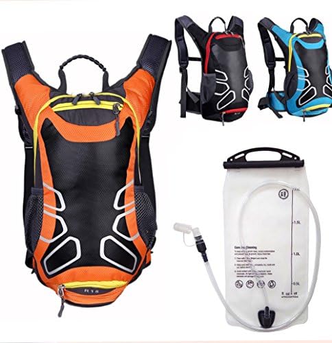 All Soul Great Waterproof Nylon Hydration Backpack with 2L BPA and Leak Free TPU Water Bladder for Hiking, Cycling, Running, Camping, Outdoor Sports. Silicon Bite Tip &amp; Shut off Valve (Orange)