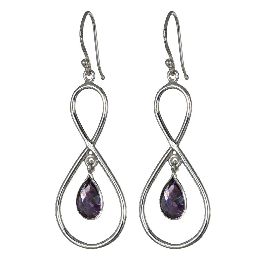 I-be 390324/8/S Amethyst Gemstone Drop Earrings Faceted 925 Silver Total Length: 5.8 cm in Gift Box