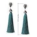 Peacock Blue Teal Fringe Dangle Drop Thread Tassel Earrings Rhinestone Boho Jewelry Long Tassel Stud Earrings for Women