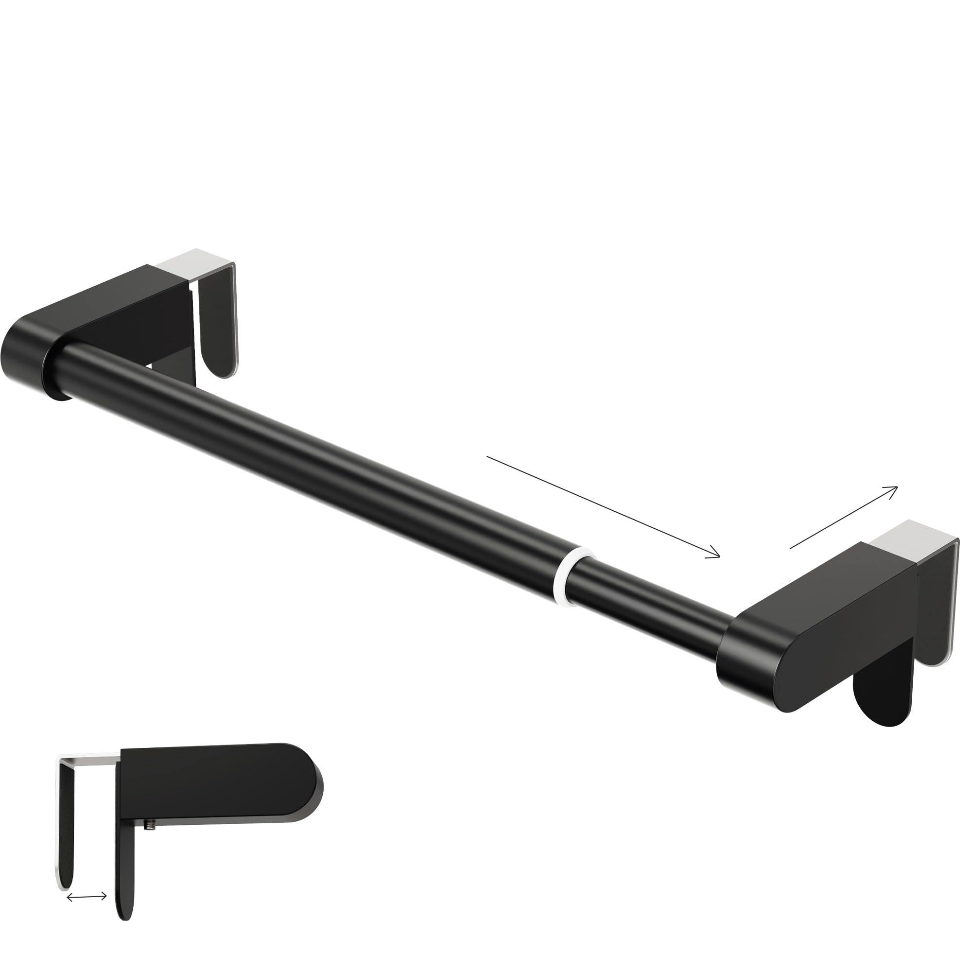 VEHHE Adjustable Door Towel Rail, Extendable 26.2-43.2cm, with Adjustable Mounting Hooks (Fits Doors Up to 2.8cm Thick), Stainless Steel Towel Rack with Eva Pads (Tool Installation | Black)