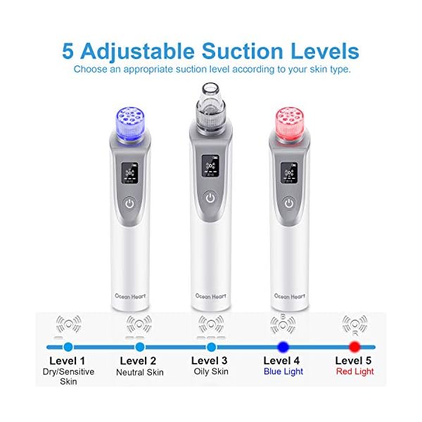 Blackhead Remover Pore Vacuum, Ocean Heart Pore Cleaner with Blue/Red Ray Light and Large LCD Display, Electric…