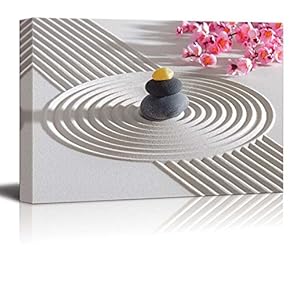 Japanese Zen Garden with Stacked Stones Wall Decor