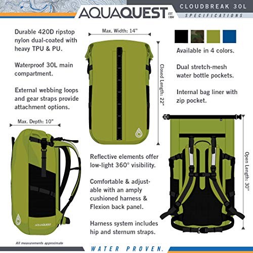 Aqua Quest Cloudbreak 30L Backpack 100 Waterproof Heavy Duty Roll