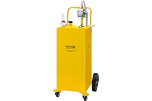 VEVOR Fuel Caddy, 35 Gallon, Gas Storage Tank on 4 Wheels, with Manual Transfer Pump, Gasoline Diesel Fuel Container for Cars, Lawn Mowers, ATVs, Boats, More, Yellow