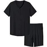 Latuza Women's Bamboo Viscose Bermuda Pajama Shorts Set Button Down Pj Set