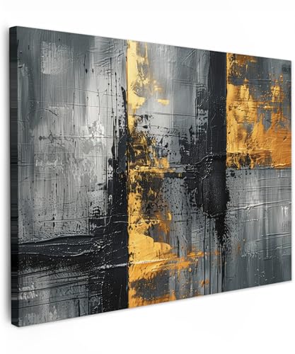 MuchoWow© Bild auf Leinwand 80x60 cm Schlafzimmer Bilder Badezimmer Wand Deko Wohnzimmer Moderne Wanddeko Bilderwand Geschenk Modern - Kunst - Gold -