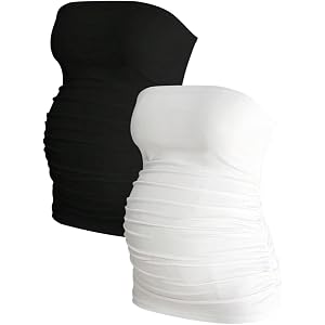 MakeMeChic Women's Maternity Tops 2 Pack Strapless Tube Tops Fall Outfits | Maternity Outfits, Ruched Open Back Tops for Wome