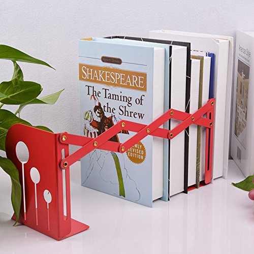 SatisInside Modern Reinforced Metal Retractable Bookends Book Racks (Red) - Thumbnail 7