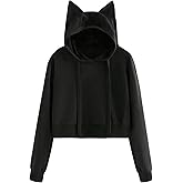 SweatyRocks Women's Cute Cat Ear Hoodies Long Sleeve Crop Sweatshirt Pullover Tops