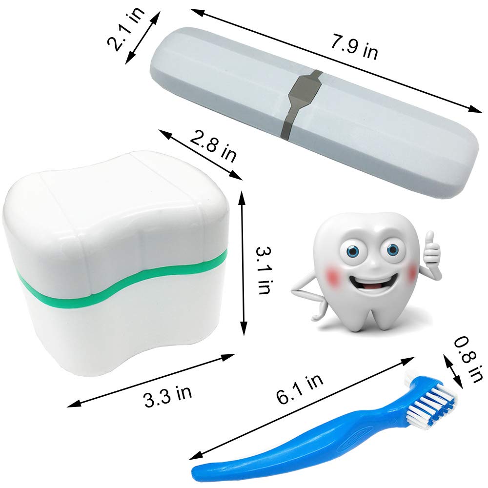 Denture Case Kit, 2 Denture Bath Cups with 2 Denture Brush & 2 Portable Toothbrush Box, Denture Brush Retainer Bath with Lid, Retainer Cleaning Denture Boxes, Toothbrush Kit for Travel : Beauty