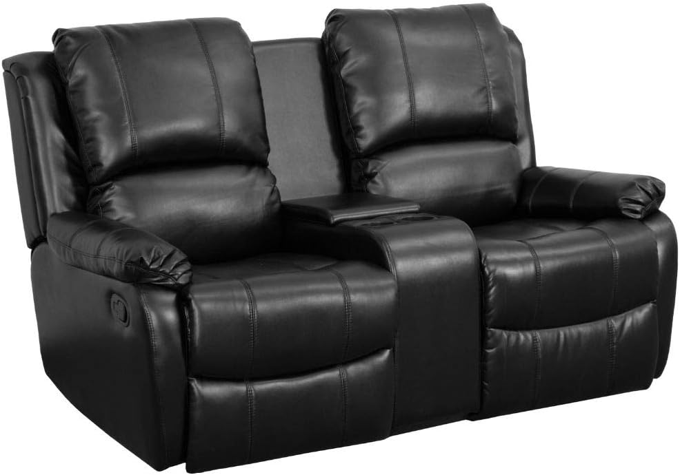 Flash Furniture Allure Series 2-Seat Reclining Pillow Back Black LeatherSoft Theater Seating Unit with Cup Holders: Furniture & Decor