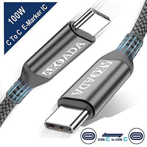 Akoada USB-C to USB-C 100W Cable 10ft,USB C Braided Fast Charging Cable Compatible with 2019/2018 MacBook,MacBook Pro,MacBook Air/iPad Pro 2018,HP Spectre,Pavilion,Pixelbook&nbsp;and Type-C Laptops (Grey)