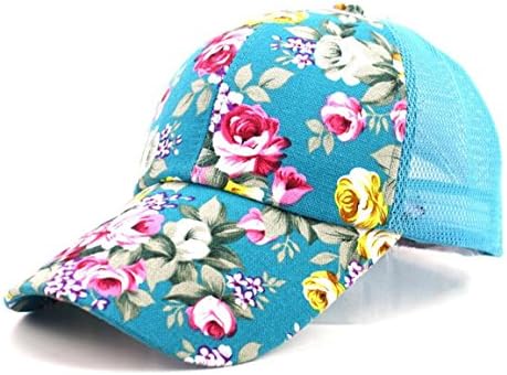 HN Baseball Hat Lady Hat Sun Hat Sun Shade Net Outdoor Floral Hat Cap (Sky blue)