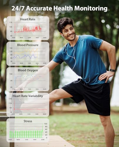 Smart Bracelet, Wearable Activity Fitness Tracker Band, 24H Sleep Tracker, Continuous All Day Heart Rate Blood Pressure Stress HRV Wristband