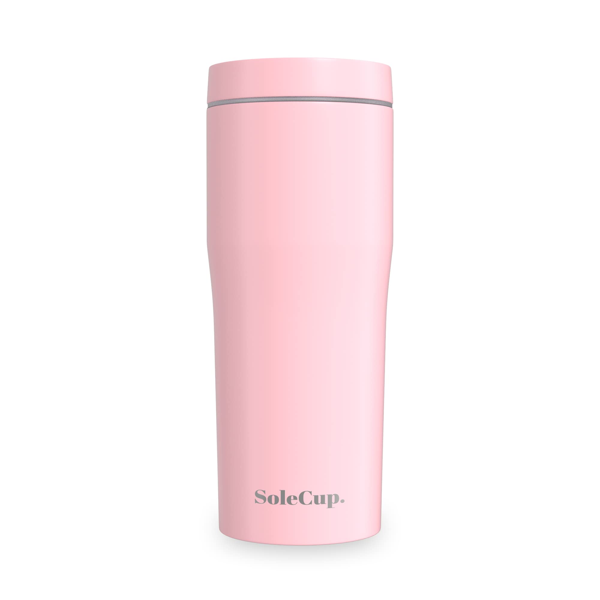 SoleCup Leakproof Travel Mug (480ml), Insulated Coffee Mug with Quick-Press Closure, Drinks Stay Hot for 12 Hours, Cold for 24 Hours, Double-Walled Travel Mugs for Hot Drinks (Pink)