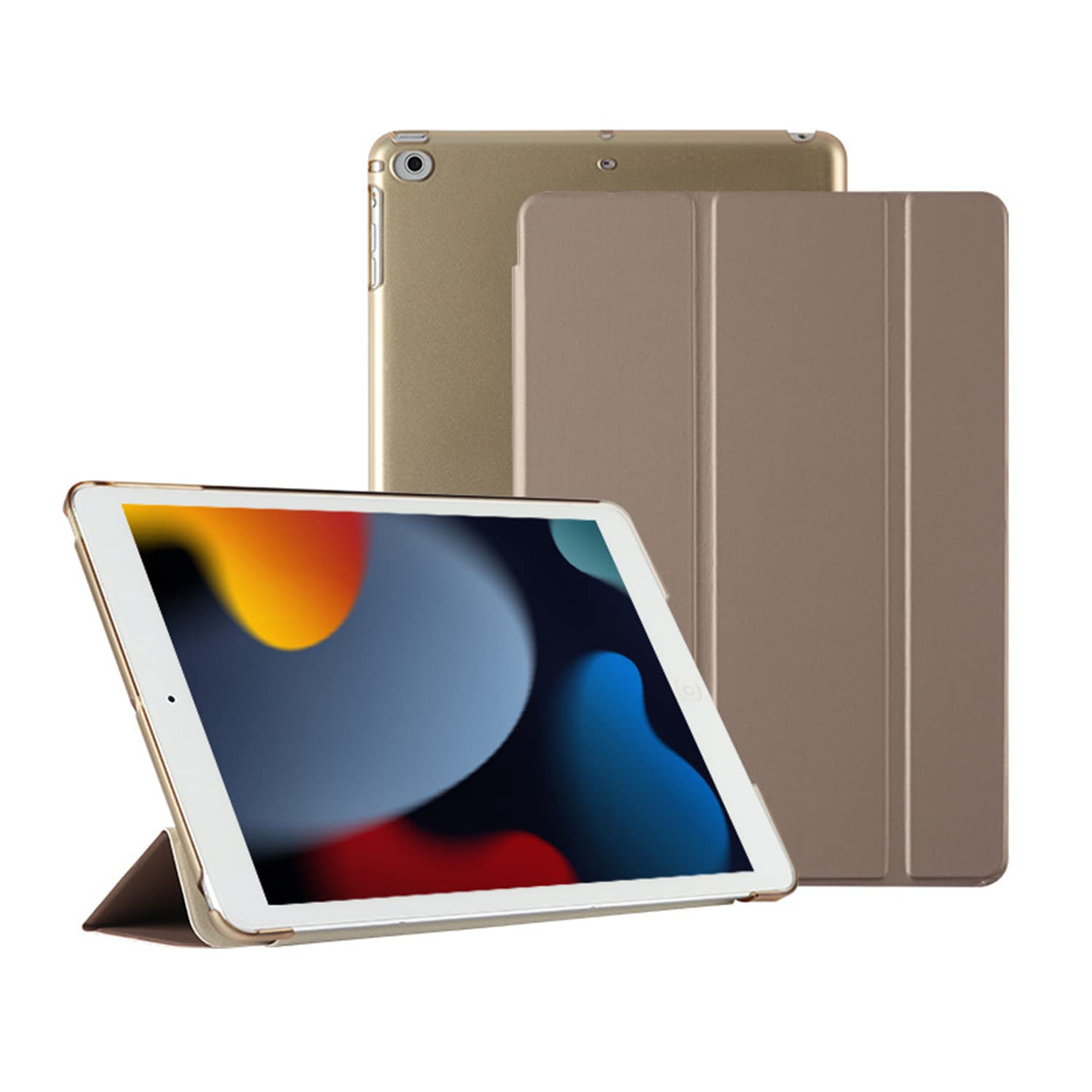 HUEZOE Cover Case Compatible with iPad 9.7 Inch, 2018/2017 Model, 6/5 Generation, Support Trifold, Ultra Thin Hard Cases, Car Wake Sleep, Gold
