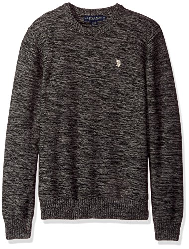 U.S. Polo Assn. Men s MARL Reverse Jersey Crew Neck Sweater, Coal MARL, Medium